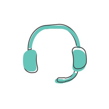 Kulaklık vektör simgesi. Beyaz izole arkaplanda çizgi film tarzında düz kulaklık simgesi.