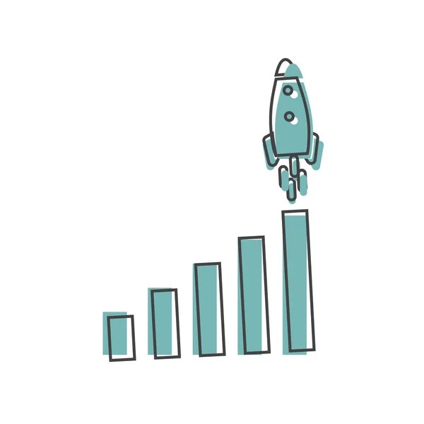 График Роста Ракетой Векторный Бизнес График Значков Белом Изолированном Фоне — стоковый вектор