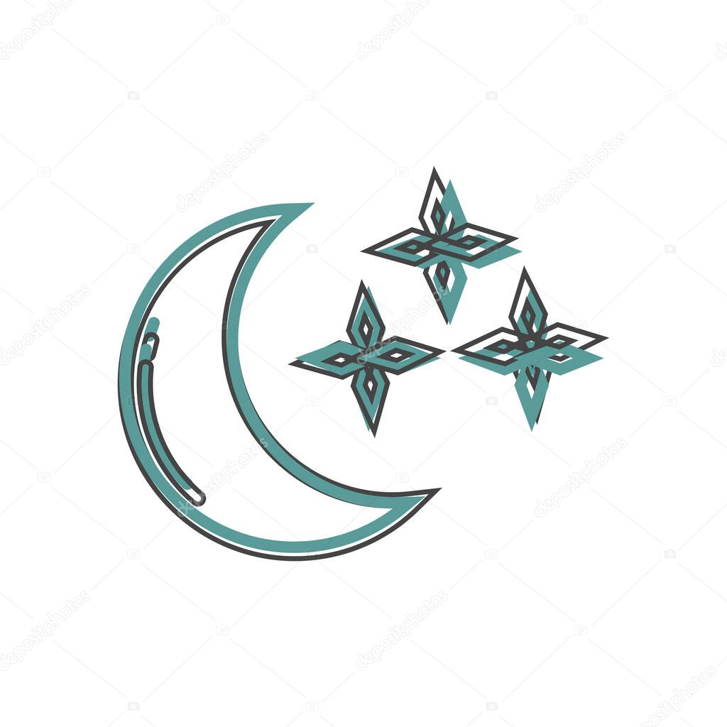  Moon and stars icon on cartoon style on white isolated background. Layers grouped for easy editing illustration. For your design.