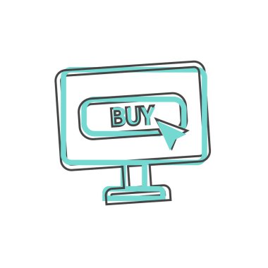 Çevrimiçi mağazada beyaz izole edilmiş arkaplanda karikatür tarzı vektör simgesi alışverişi. Kolayca düzenlemek için katmanlar gruplandırıldı. Tasarımın için..