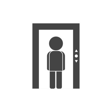  Beyaz izole arkaplanda düğmesi olan asansör vektör simgesi. Kolayca düzenlemek için katmanlar gruplandırıldı. Tasarımın için..