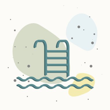 Havuza çıkan merdiven görüntüsü. Çok renkli arka planda yüzme havuzu tabelası. Kolayca düzenlemek için katmanlar gruplandırıldı. Tasarımın için..