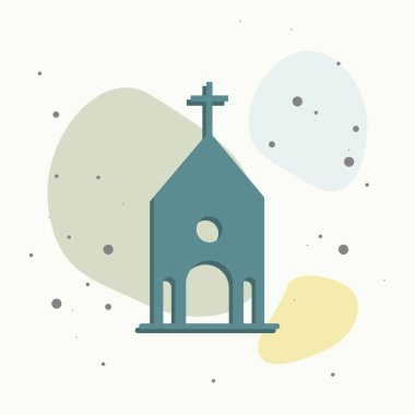 Kilise binası ikonu. Renkli arka planda vektör kilise illüstrasyonu. Kolayca düzenlemek için katmanlar gruplandırıldı. Tasarımın için..
