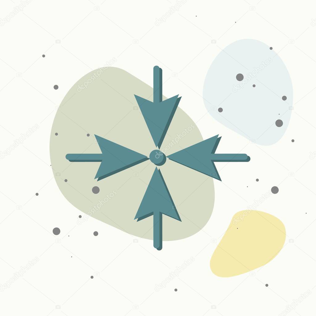Arrows pointing the direction to one point on four sides on multicolored background. Layers grouped for easy editing illustration. For your design.