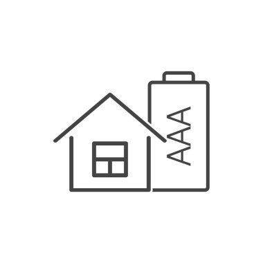 Beyaz izole arka planda eko ev ve pil ikonu. Kolayca düzenlemek için katmanlar gruplandırıldı. Tasarımın için..