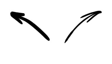 Çapraz yukarı bakan, şeffaf arkaplanda izole edilmiş iki siyah el yapımı ok seti. Notlar, röfleler ya da yaratıcı tasarım için eğri çizim okları. PNG