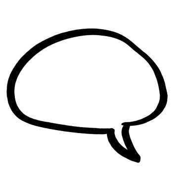 Şeffaf arkaplanda elle çizilmiş konuşma balonu ana hatları izole edilmiş. Siyah karalama tarzı komedi sohbet balonu çerçeve nota, mesaj veya tasarım ögesi için. PNG 