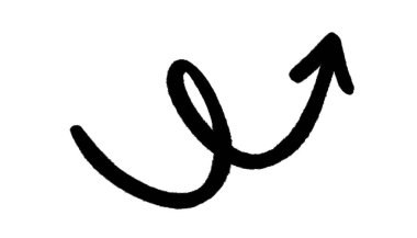 Şeffaf arka planda izole edilmiş, el çizimi siyah bir ok. Vurgu, bilgi ya da yaratıcı tasarım öğesi için ok karala. PNG