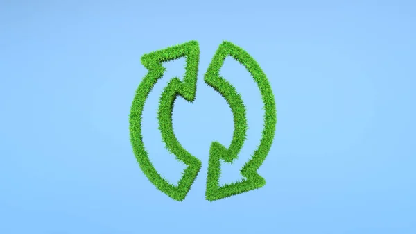 Duas Flechas Grama Verde Fundo Azul Sinal Reciclagem Ecológica Renderização — Fotografia de Stock