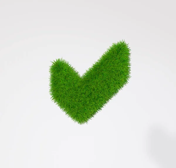 stock image Check mark sign made of grass on a white background. 3d rendering. 3d illustration