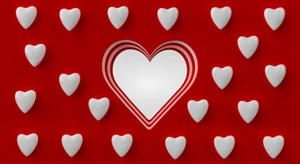 Červená Stěna Vyříznutými Vrstvami Srdce Bílými Srdci Vykreslování Kvalitní Ilustrace — Stock fotografie