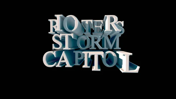 Lettrage blanc sur fond noir Rioters Storm Capitol 3d rendu — Photo