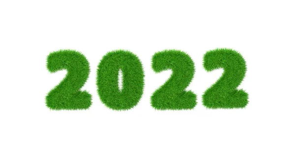 З Новим 2022 роком. Святкові новорічні фігури зеленої трави ізольовані на білому тлі. 3d візуалізація — стокове фото