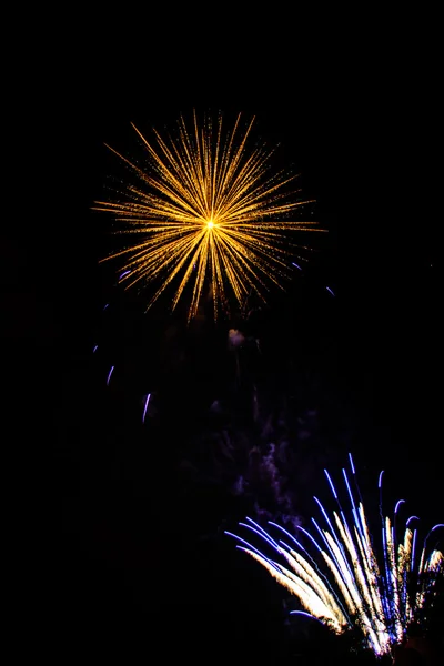 Fuochi d'artificio colorati in una notte celebrativa — Foto Stock