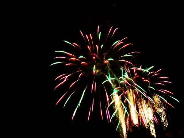 Fuochi d'artificio colorati in una notte celebrativa — Foto Stock