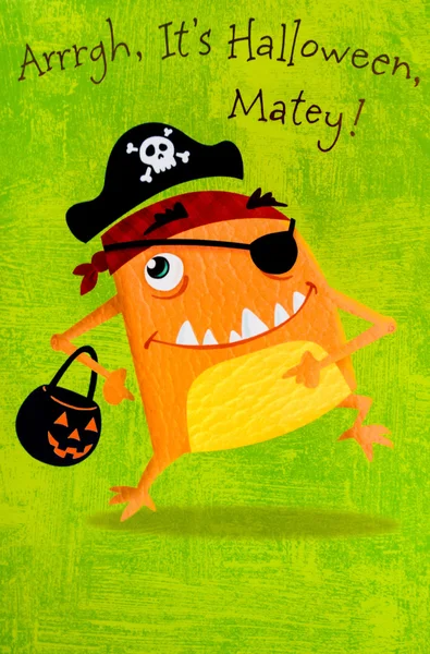 Tarjeta de pirata de calabaza de dibujos animados de Halloween — Foto de Stock