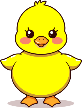 Kawaii Tarzı ile Şirin Sarı Ördek Düz Çizim