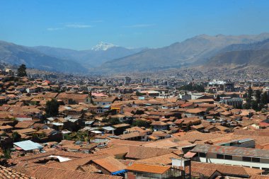 Peru cusco panoramik viux, tarihi şehir dağ günü havası