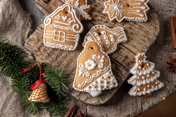 Decorated Gingerbread Christmas Cookies Table Top View — Stock Photo, Image