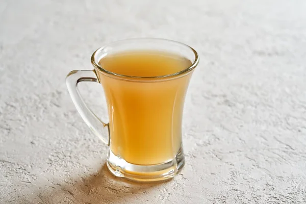 Cup Beef Bone Broth White Background Copy Space — Stock Photo, Image