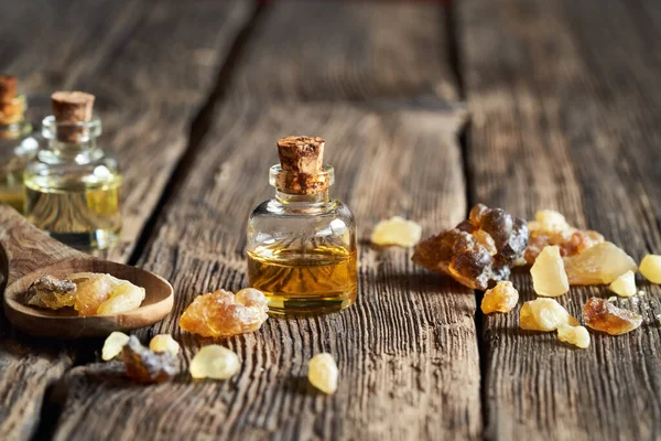 Bottle Frankincense Essential Oil Table — Stock Photo, Image