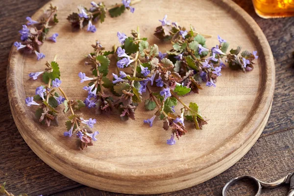 Flores Frescas Hiedra Sobre Una Mesa Madera —  Fotos de Stock