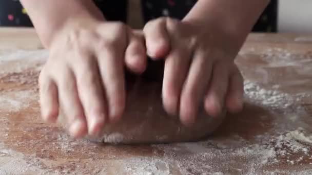 Детские Руки Смешивают Тесто Домашнего Имбирного Печенья — стоковое видео
