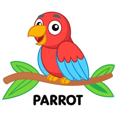 Şirin, canlı bir papağan bir dala tünemiş, üzerinde 