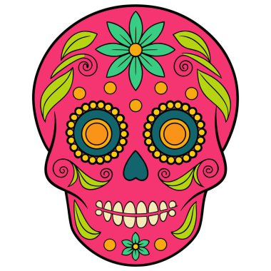 Kafatası parlak, sıcak, pembe bir renkle kaplıdır ve zengin bir şekilde simetrik ve renkli desenlerle süslenmiştir. Anahtar özellikler arasında alnında sarı bir gül, kalp şeklindeki burnun çevresinde sarı ve mor aksanlar var.,