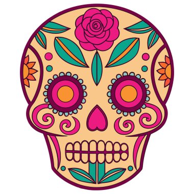 Kafatası parlak, sıcak, pembe bir renkle kaplıdır ve zengin bir şekilde simetrik ve renkli desenlerle süslenmiştir. Anahtar özellikler arasında alnında sarı bir gül, kalp şeklindeki burnun çevresinde sarı ve mor aksanlar var.,