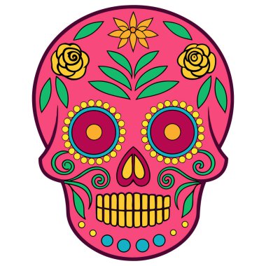 Kafatası parlak, sıcak, pembe bir renkle kaplıdır ve zengin bir şekilde simetrik ve renkli desenlerle süslenmiştir. Anahtar özellikler arasında alnında sarı bir gül, kalp şeklindeki burnun çevresinde sarı ve mor aksanlar var.,