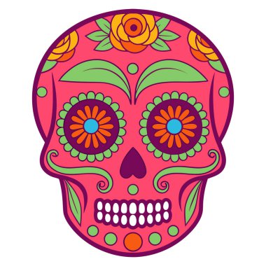 Kafatası parlak, sıcak, pembe bir renkle kaplıdır ve zengin bir şekilde simetrik ve renkli desenlerle süslenmiştir. Anahtar özellikler arasında alnında sarı bir gül, kalp şeklindeki burnun çevresinde sarı ve mor aksanlar var.,