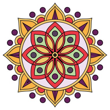 Bu canlı, simetrik bir vektör mandala kraliyet mor, koyu kestane rengi ve ılık altın / turuncu tonlarını sergiliyor. Tasarım, nilüfer çiçeği ve gözyaşı damlası geometrik desenleri içeren ayrıntılı, eşmerkezli bir düzendir., 