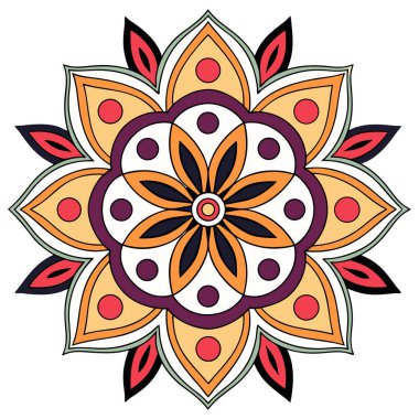 Bu canlı, simetrik bir vektör mandala kraliyet mor, koyu kestane rengi ve ılık altın / turuncu tonlarını sergiliyor. Tasarım, nilüfer çiçeği ve gözyaşı damlası geometrik desenleri içeren ayrıntılı, eşmerkezli bir düzendir., 