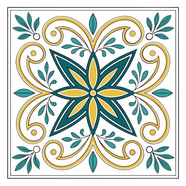 Bu Akdeniz esinlenilmiş fayans illüstrasyonunda geleneksel Talavera ve İspanyol Azulejo sanatından etkilenen çarpıcı simetrik bir çiçek motifi yer alıyor. Tasarım, zarif bir deniz mavisi kaydırma ile çerçevelenmiş merkezi sekiz yapraklı bir çiçek sergiliyor.