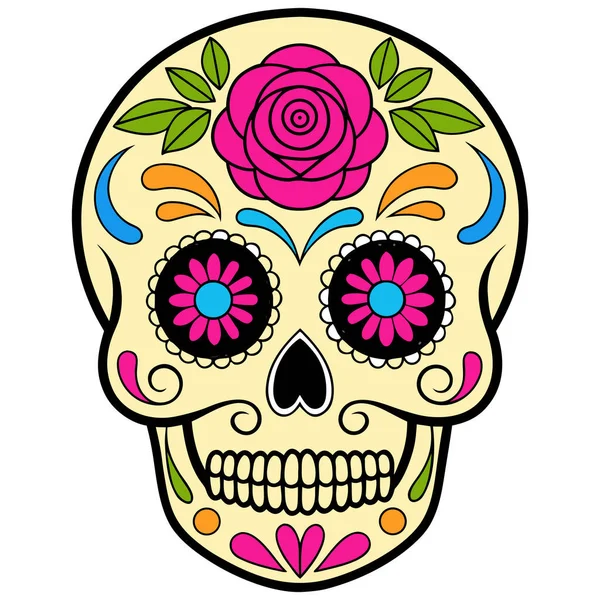 Bu siyah-beyaz kafatası çizimi kültürel detaylarla dolu simetrik bir tasarıma sahip. Kalp şeklinde göz çukurları, çiçek motifleri ve girdap desenleri kafatasını süslüyor, Da de los Muertos 'un geleneksel sanatını yansıtıyor..