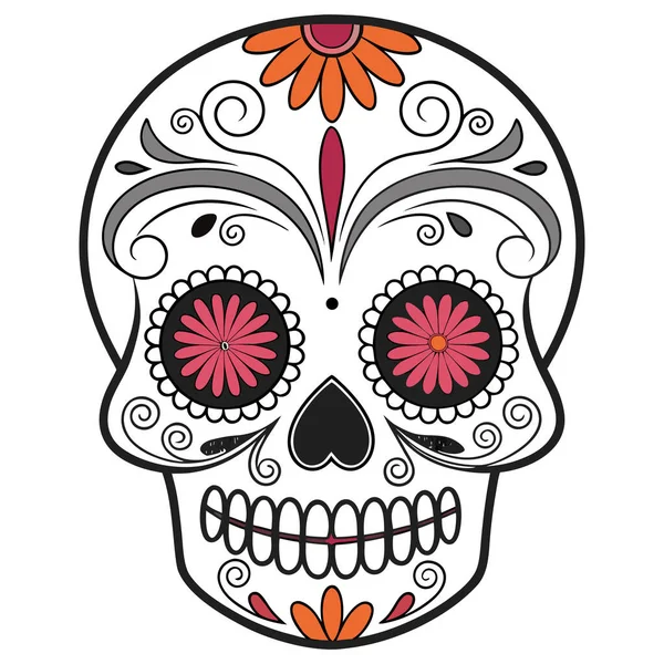 Bu resim, Meksika geleneği Da de los Muertos 'un merkezi bir simgesi olan detaylı bir Calavera (şeker kafatası) resmidir. Daha modern yorumlara kıyasla, bu tasarım sıcak, antika renkli hardal sarısı bir palete sahiptir.,