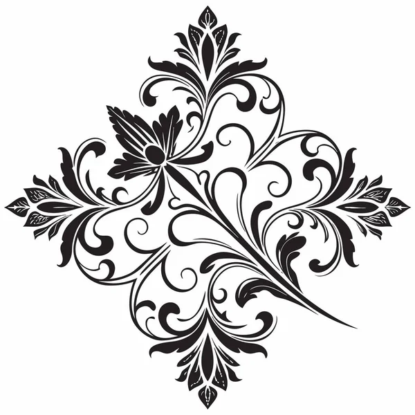 Gelişmiş bir siyah-beyaz vektör çizimi. Karmaşık bir İtalyan stili. Tasarım simetrik, dalgalı çiçek tomarları ve yapraklardan oluşur, bu da onu zarif markalaşma, dekoratif kenarlar veya kumaş desenleri için mükemmel hale getirir..