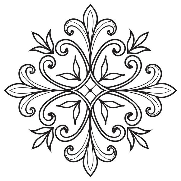 Bu, simetrik, süslü bir mandala tasarımı içeren siyah beyaz çizgili bir sanat vektörü. Karmaşık filigran, akışkan kaydırma, ve çapraz bir formda dizilmiş sivri yapraklı şekiller içerir, boyama sayfaları için ideal hale getirir,