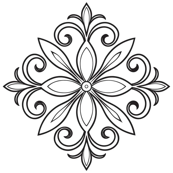 Bu, simetrik, süslü bir mandala tasarımı içeren siyah beyaz çizgili bir sanat vektörü. Karmaşık filigran, akışkan kaydırma, ve çapraz bir formda dizilmiş sivri yapraklı şekiller içerir, boyama sayfaları için ideal hale getirir,