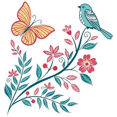 Bu Meksika Talavera fayans deseninin canlı bir vektör çizimi. Kare tasarım, mavi geometrik kenarlar ve stilize edilmiş yeşil köşe aksanları ile çevrili beyaz bir arkaplan karşısında merkezi kırmızı ve yeşil bir çiçek içerir, tipik