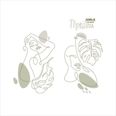 Düğün davetiyesi olarak canavar çiçekli kadınlar ve kız.