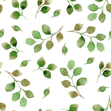 Yeşil yapraklı sulu boya deseni 