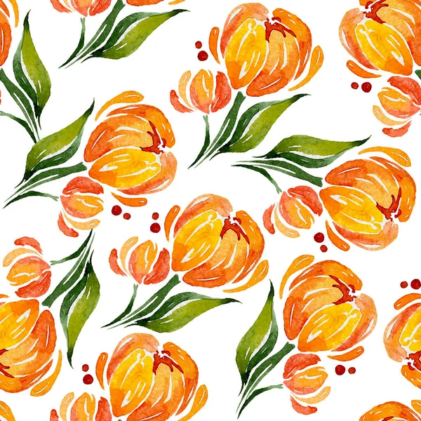 Seamless Pattern Watercolour Colourful Spring Tulips — Stock Photo, Image