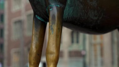 Bremen Kasabası Müzisyenleri 'nin kapısında Bremen Almanya' sında parlak gökyüzüne karşı köpek ve eşek figürlerini gösteren bronz heykel bulunuyor. 