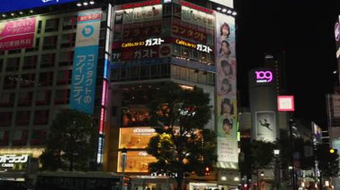 23 Ağustos 2023 'te Shibuya Tokyo' da ilan panoları ve siluet.