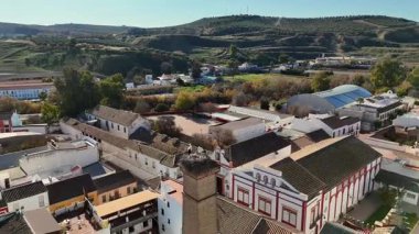 Endülüs 'teki beyaz evlerin üzerine leylek yuvası yakın çekim