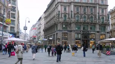 Viyana, 20 Ocak 2025 'te indirimli afişlerle dolu bir alışveriş caddesi.