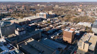 Wilmington Delaware 'in havadan görünüşü binaların caddelerini ve ufuk çizgisini gösteriyor