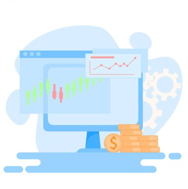 İnternet bankacılığı. Finansal büyüme Düz biçimdeki vektör illüstrasyonu